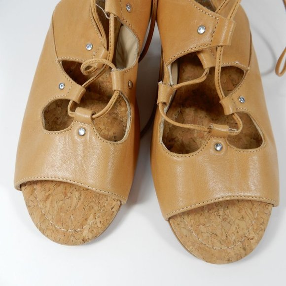 AMALFI by RANGONI Morata Cork Wedge Cage SANDALS Size 7 Sabbia Tan Leather NEW - Picture 9 of 9